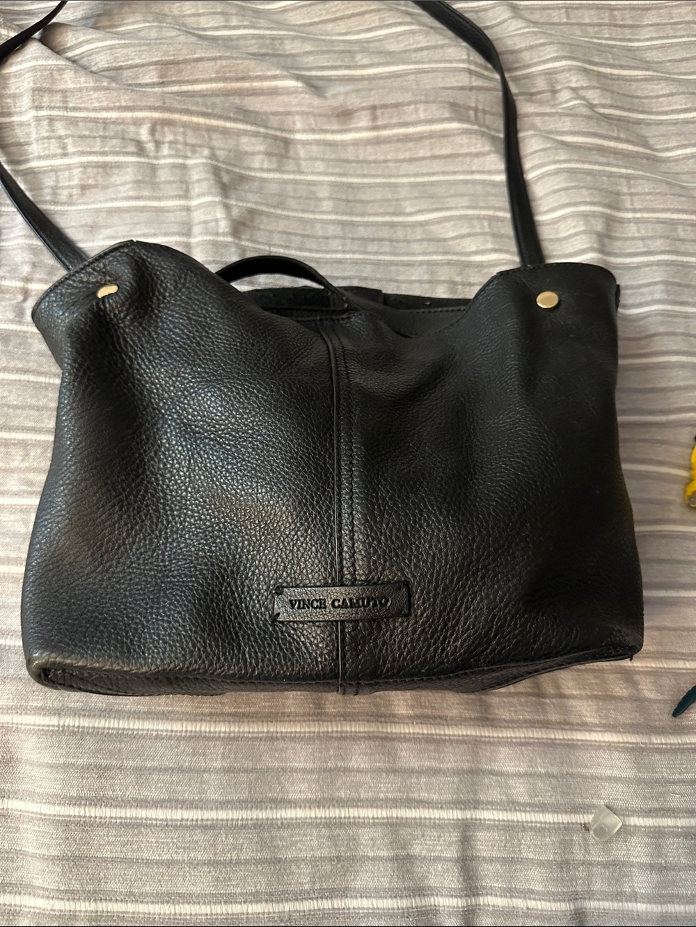 Vince Camuto Black Pebbled Leather Shoulder Tote